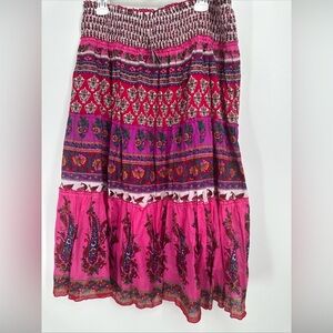 Chaudry Colorful Boho Pull-on Maxi Skirt Large Festival Ruched Waist